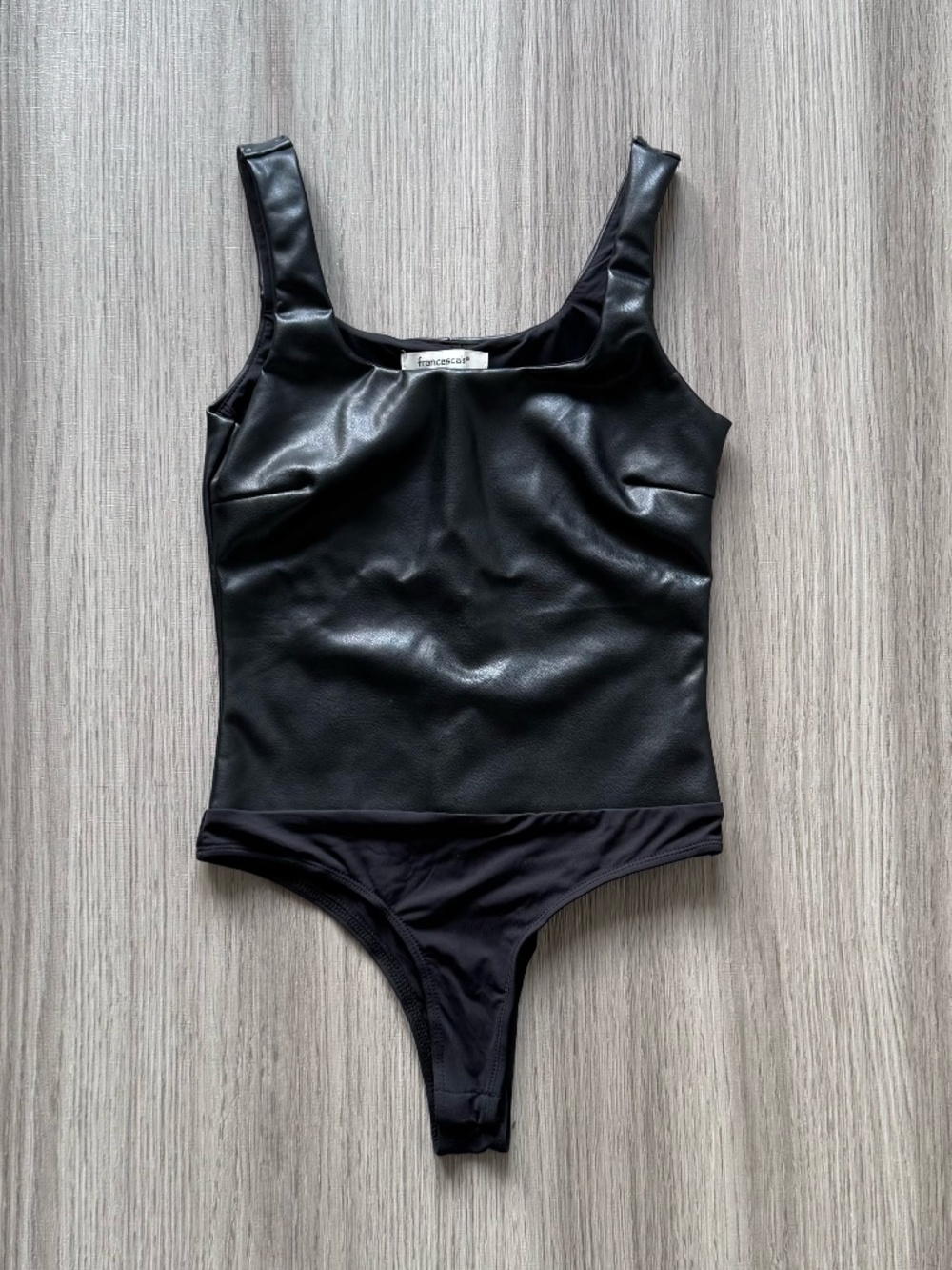 Francesca's Faux Leather Bodysuit Blu XS